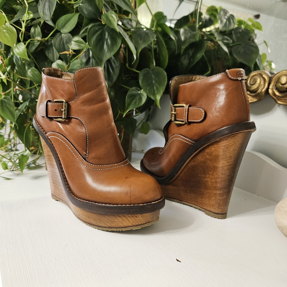 Chloe Leather Wedge Booties